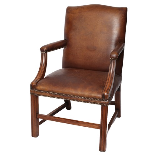 173 - Leather Armchair/Library Chair - Georgian/Gainsborough Style. Brown leather seat and mahogany frame.... 