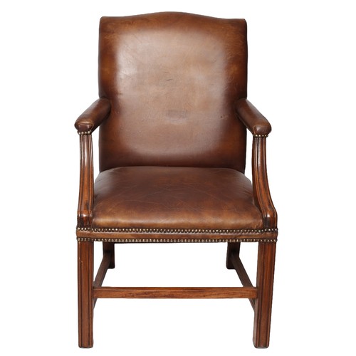 173 - Leather Armchair/Library Chair - Georgian/Gainsborough Style. Brown leather seat and mahogany frame.... 