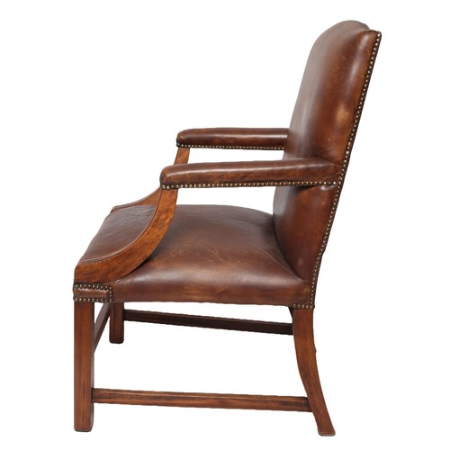 173 - Leather Armchair/Library Chair - Georgian/Gainsborough Style. Brown leather seat and mahogany frame.... 