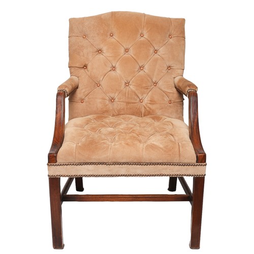 174 - Suede Upholstered Mahogany Georgian/Gainsborough Style Library Chair/Armchair. In lovely condition. ... 