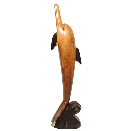 1 - Large Freestanding Wooden Carved Dolphin. Measures approx. 122cm (4ft) high. Mug for scale only. Hea... 