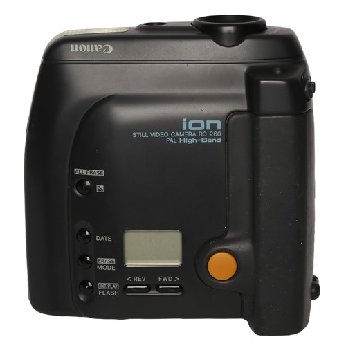 133 - Canon ion Still Video Camera RC-260. With various accessories. Powers up with mains adapter lead but... 