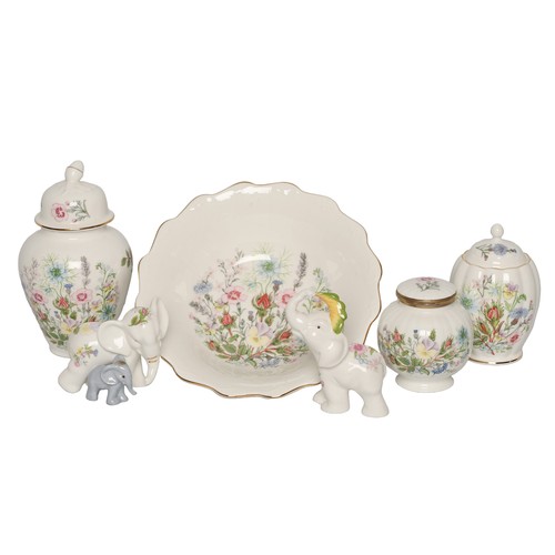 27 - Mixed Aynsley Lot including:
2 x Elephant Figurines
1 x Wild Tudor Hinged Lidded Pot (small chip to ... 