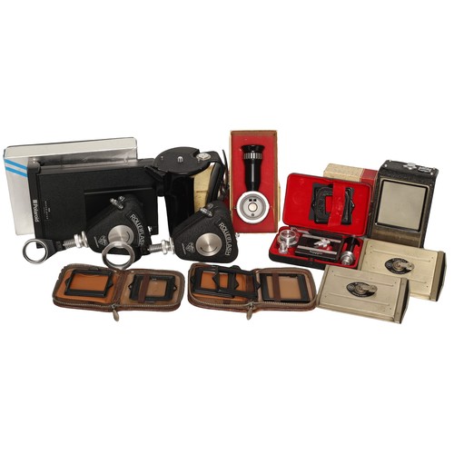 143 - Mixed Lot of Rolleiflex Accessories with additional Hasselblad Polaroid 100 back and Mamiyaflex pist... 