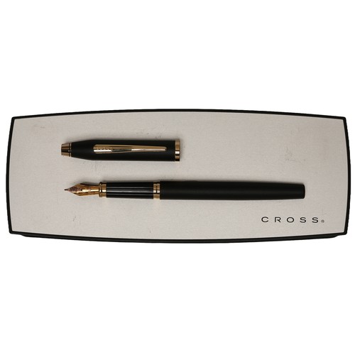 57 - Boxed Cross Fountain Pen. Matt black finish with gold tone fittings and nib.