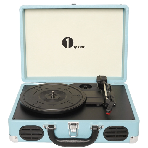 35 - 1 by one Record Player. Turquoise blue case. Untested.