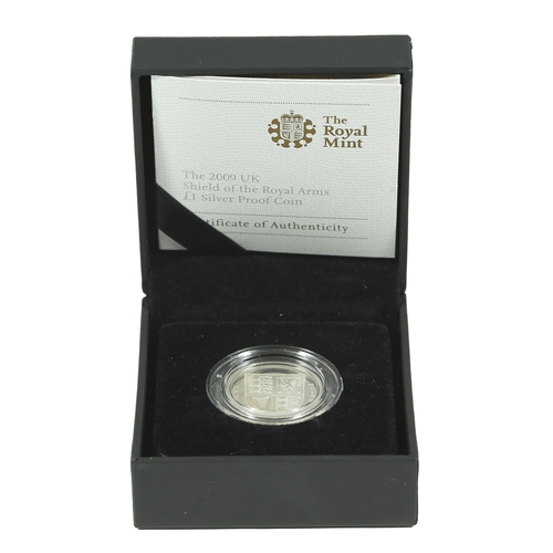 191 - Elizabeth II Shield of the Royal Arms £1 Silver Proof Coin. 2009. In presentation box.