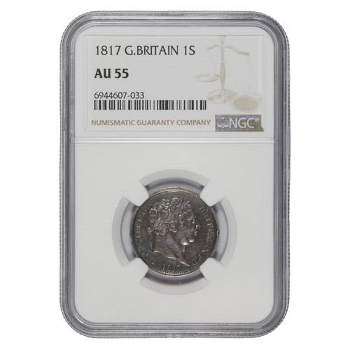 49 - George, 1817 Shilling. Slabbed by NGC as AU55.