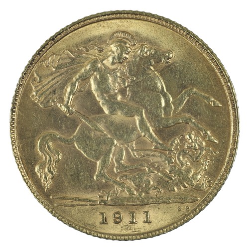 99 - George V, 1911. Gold Half Sovereign. Bare head. George and the Dragon. Unc (S4006)