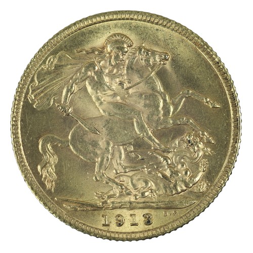 100 - George V, 1913. Gold Sovereign. Bare head. George and dragon. UNC (S3996).