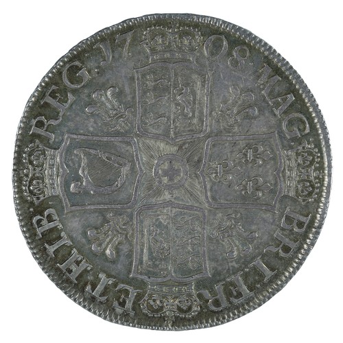 40 - Anne, Crown. 1708. Plumes on reverse with edge SEPTIMO. About extremely fine, reverse better, attrac... 