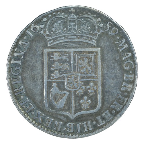 38 - William and Mary, Half Crown. 1689. 1st bust. Caul only frosted, pearls. NVF/VF. (S3434)