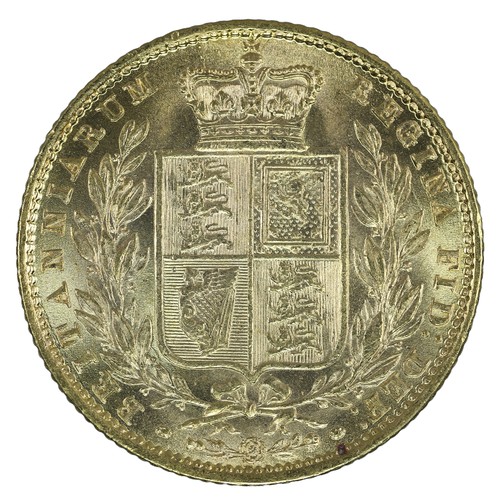 87 - Victoria, Sovereign. 1872. Second large head WW still in relief, date below R. Shield with repositio... 