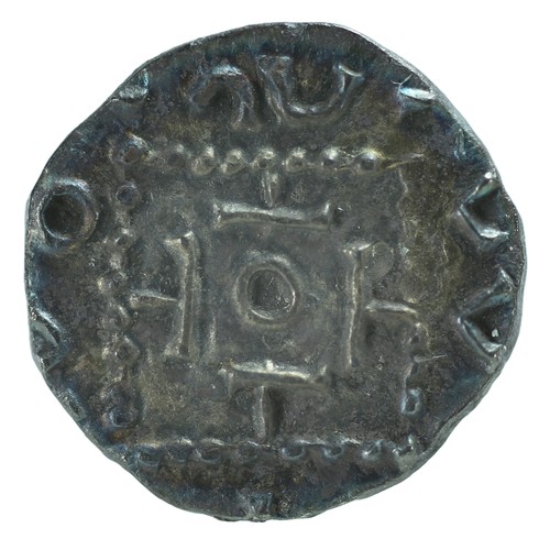 6 - Early Anglo-Saxon Period, Sceatta. Continental series E, porcupine-like figure enclosing three bars,... 