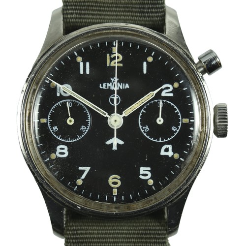 61 - Lemania Monopusher Military Chronograph Watch. 
Series 2 Tritium Dial model - 38mm case size. Runnin... 