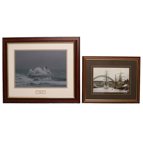 5 - Two North East Framed Photographs:
'The Ships Newcastle 1986' by A Mackey.
'Stormy Seas at Roker, Su... 