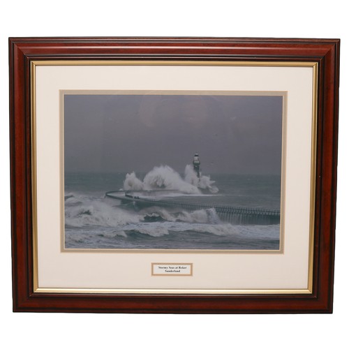 5 - Two North East Framed Photographs:
'The Ships Newcastle 1986' by A Mackey.
'Stormy Seas at Roker, Su... 