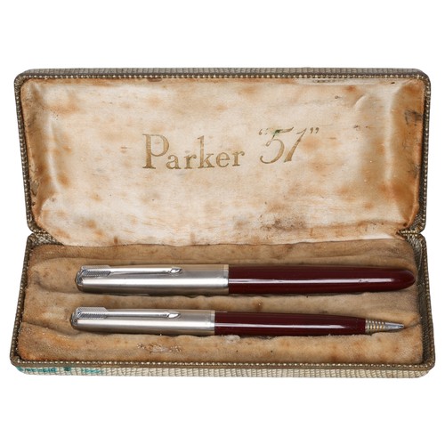 48 - Parker 51 Burgundy Fountain Pen with Matching Propelling Pencil. In original box.