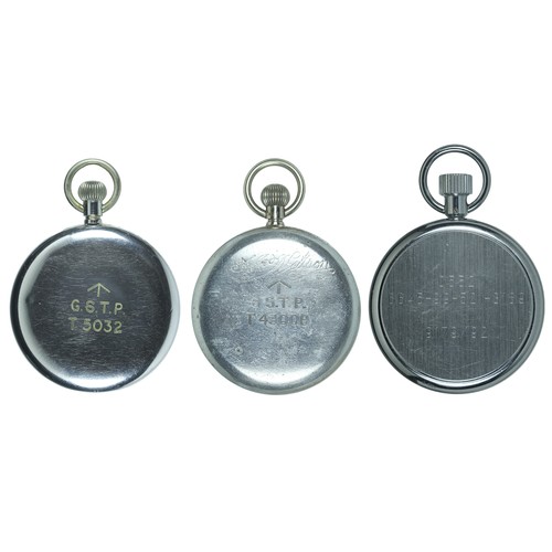 147 - 2 x Military Pocket Watches and a Military Stop Watch. Includes:
Cyma 15 jewel Swiss movement watch.... 