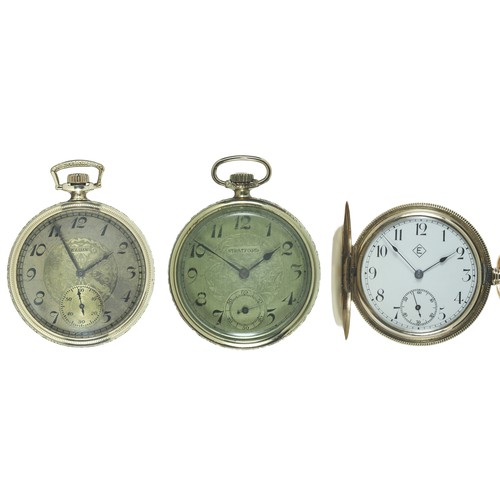 152 - 3 x Pocket Watches. Includes:
Gold-plated Elgin 15 jewel movement watch
Stratford - Langendorf gold-... 