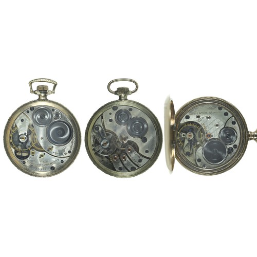 152 - 3 x Pocket Watches. Includes:
Gold-plated Elgin 15 jewel movement watch
Stratford - Langendorf gold-... 