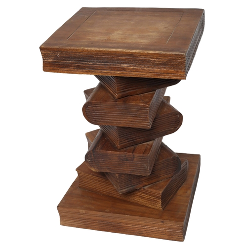 105 - Wooden Stacked Books Side/Occasional Table. Approx 53cm high by 33cm wide and 32cm deep.