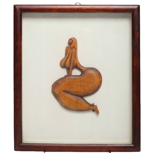 143 - Framed Wooden Carving of Female. Frame size approx 38cm x 44cm.