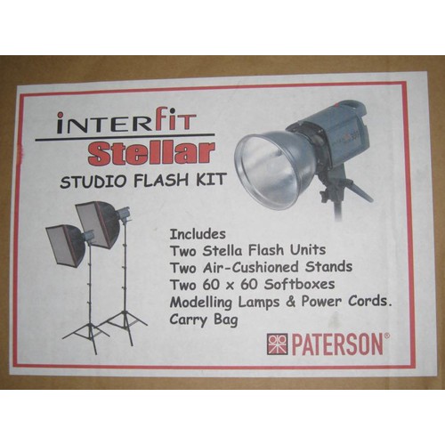 54 - Interfit Studio Flash Kit. Includes 2 x flash units, 2 x  air-cushioned stands, 2 x 60x60 soft boxes... 