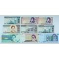 9 Banknotes from Iran. Including 100 Rials, 200 Rials - 1982 (Unc), 500 ...