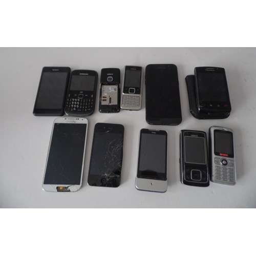 201 - 11 RETRO MOBILE PHONES 
1x Blackberry with cover, 1 x iPhone (cracked screen), 3 x Samsung (one with... 