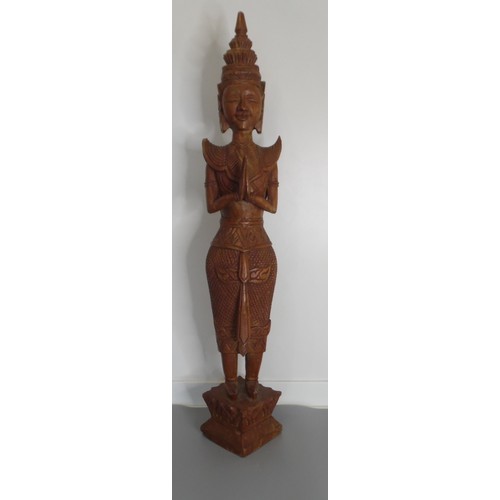 55 - Vinatge Hand carved Wooden statue known as a Theoppanom, a scared guardian angel figure from Thai my... 