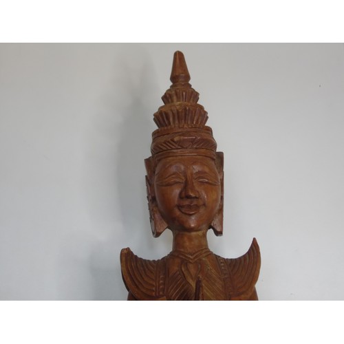 55 - Vinatge Hand carved Wooden statue known as a Theoppanom, a scared guardian angel figure from Thai my... 