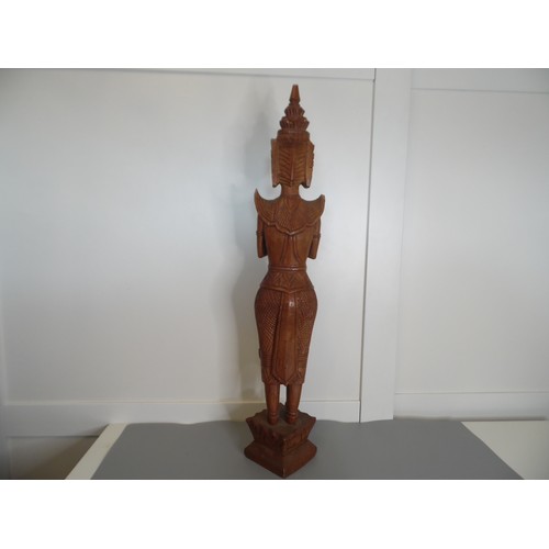 55 - Vinatge Hand carved Wooden statue known as a Theoppanom, a scared guardian angel figure from Thai my... 
