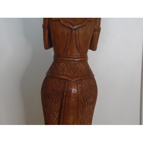 55 - Vinatge Hand carved Wooden statue known as a Theoppanom, a scared guardian angel figure from Thai my... 