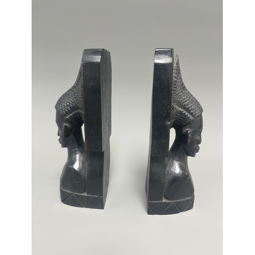 2 - A Pair of Carved Stone African Tribal Woman Bookends each shaped as an African tribal woman bust wit... 
