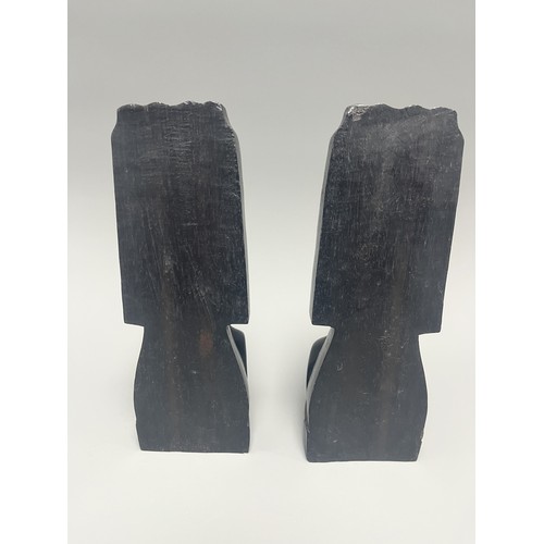 2 - A Pair of Carved Stone African Tribal Woman Bookends each shaped as an African tribal woman bust wit... 