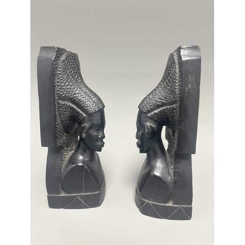 2 - A Pair of Carved Stone African Tribal Woman Bookends each shaped as an African tribal woman bust wit... 