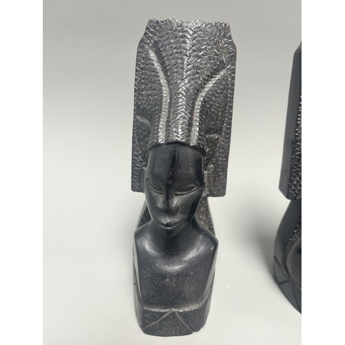 2 - A Pair of Carved Stone African Tribal Woman Bookends each shaped as an African tribal woman bust wit... 