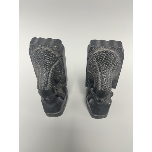 2 - A Pair of Carved Stone African Tribal Woman Bookends each shaped as an African tribal woman bust wit... 