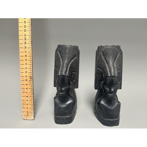 2 - A Pair of Carved Stone African Tribal Woman Bookends each shaped as an African tribal woman bust wit... 