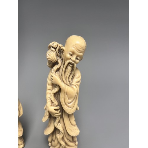 10 - A Pair of Creamy-White Carved Figurines Male and Female. A pair of creamy-white carved figurines, de... 