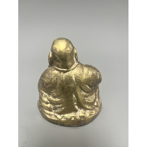 14 - Gold-Toned Tarnished Metal Happy Buddha Budai Figurine. A single gold-toned tarnished metal figurine... 