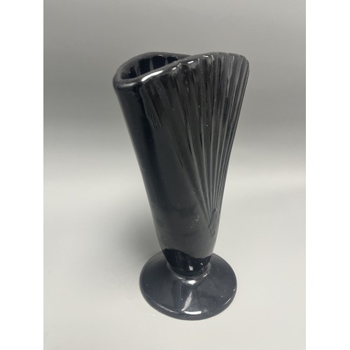 23 - Royal Haeger Art Deco Black Glass Fan Vase.
A single Art Deco-style footed vase attributed to Royal ... 