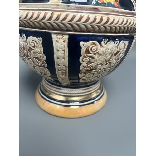 24 - Large S.P. Gerz German Historicism Polychrome Stoneware Pitcher. A large German stoneware pitcher or... 