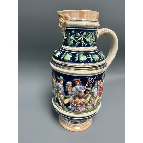 25 - A Large Historicist Polychrome Earthenware Ewer or Jug, Late 19th/Early 20th Century
A single histor... 