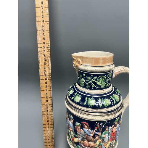 25 - A Large Historicist Polychrome Earthenware Ewer or Jug, Late 19th/Early 20th Century
A single histor... 