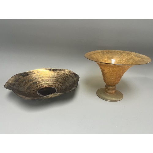 27 - A Pair of 20th Century Decorative Art Glass Objects Iridescent Bowl and Amber Textured Vase. A pair ... 