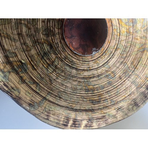 27 - A Pair of 20th Century Decorative Art Glass Objects Iridescent Bowl and Amber Textured Vase. A pair ... 