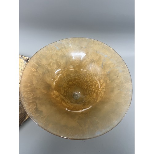 27 - A Pair of 20th Century Decorative Art Glass Objects Iridescent Bowl and Amber Textured Vase. A pair ... 