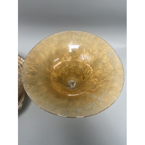 27 - A Pair of 20th Century Decorative Art Glass Objects Iridescent Bowl and Amber Textured Vase. A pair ... 